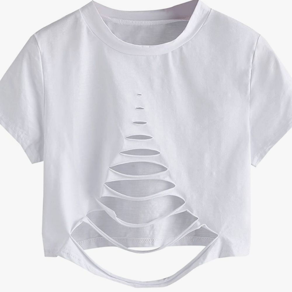 Shein Slashed Crewneck‎ S/S Top- White
